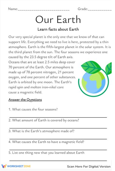 Check it now!!!👆 💥🥰 This worksheet is all free.💥
Engage students with dynamic Earth Day Reading Comprehension worksheet to celebrate our planet's beauty and promote environmental awareness! Earth Worksheet, Earth For Kids, Science Reading Comprehension, Earth Day Worksheets, Stories With Moral Lessons, Facts About Earth, Biology Worksheet, Holiday Homework, Worksheets For Grade 3