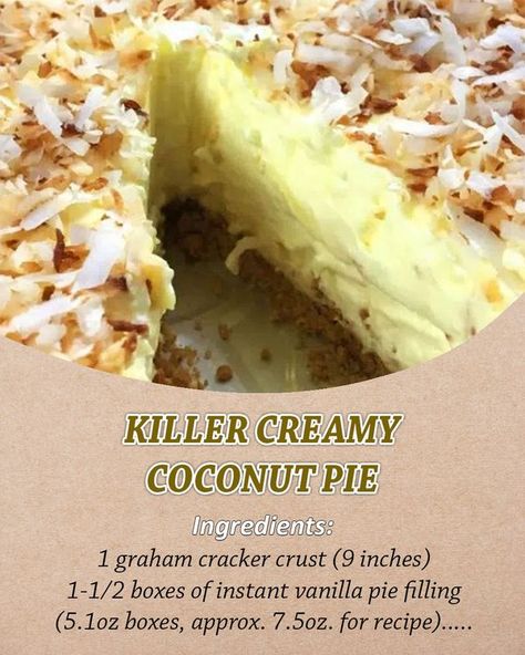 Creamy Coconut Pie, Vanilla Pie Filling, Coconut Creme Pie, Dessert Night, Vanilla Pie, Best Coconut Cream Pie, Coconut Pie Recipe, Coconut Pie, Coconut Cream Pie