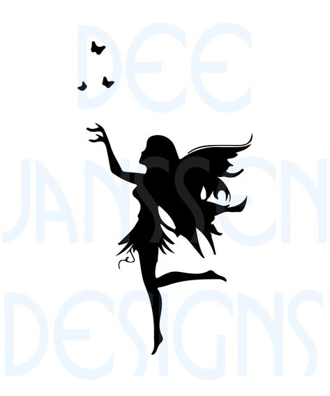 Fairy and butterfly design to decorate a variety of surfaces.  Clear matte plastic stencil material .025"/.64mm thick for airbrushing, fabric painting, scrapbooking, glass or enamel powder sifting, wall decorating. Black indicates the open areas.  Available in 5x5", 8x8", 10x10" and 12x12" - total size of the stencil.  Total size of DESIGN is approximately .25" less at the largest dimension. Extremely durable material, washable, very long lasting. This material is NOT FLEXIBLE.  It will NOT wrap Fairy Svg Free, Fairy Svg Free Cricut, Fairy Forest Silhouette, Fairy Silhouette Painting, Fairy Silloettes, Fairy Stencil, Fairy Silhouette, Stencil Material, Fairy Garden Designs