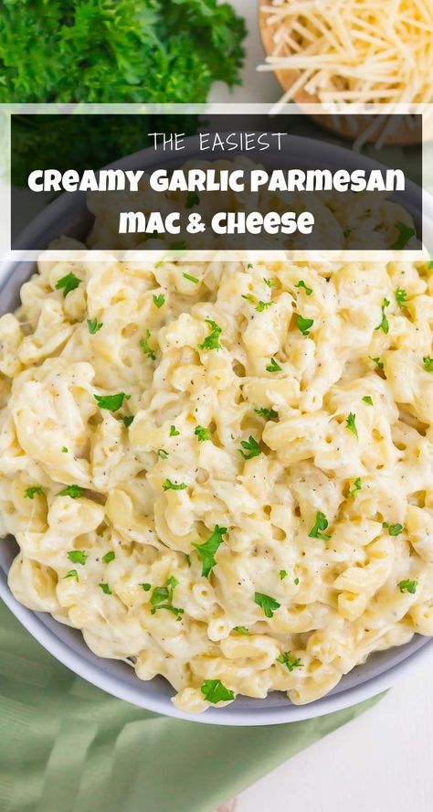 Garlic Mac And Cheese Recipe, Garlic Mac And Cheese, Parmesan Mac And Cheese, Pasta Dinner Recipes, Mac N Cheese Recipe, Creamy Garlic, Easy Pasta Recipes, Quick Dinner Recipes, Garlic Parmesan