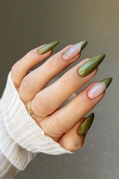 #FASHION #STYLES#HAIRSTYLES#MAKE UP#NAIL ART#DRESSES#FOR YOU#FOLLOW Simple Nails Olive Green, Olive Green And White Nails, Olive Green Nails Acrylic, Stylish Nails Green, Olive Nail Designs, Simple Green Nails, Nail Ideas Green, Green Spring Nails, Nail Art Green