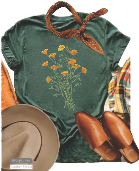 Poppy Bouquet ~ Flower Tee Shirt, Botanical Tee, Poppy Tee, wildflower shirt,plant shirt botanical shirt, California Poppy T-shirt, gardener Poppy Bouquet, Wildflower Shirt, Bouquet Flower, Botanical Shirt, Bouquet Design, California Poppy, Bella Canvas Tees, Original Design, Womens Clothing Tops