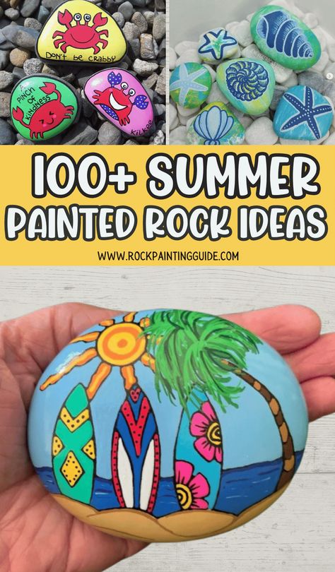 summer theme painted rocks Summer Rock Painting, Summer Rock Painting Ideas, Garden Themes, Painted Rock Ideas, Ideas For Father's Day, Rock Painting Supplies, Rock Painting Tutorial, Rock Painting Ideas, Stone Art Painting