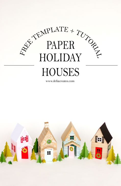 Paper Holiday Houses - free templates! // http://www.deliacreates.com #MakeItWithMichaels #sponsored Paper House Template, Art And Craft Ideas, Diy Christmas Village, House Template, Folding Origami, Christmas Village Houses, Glitter Houses, Putz Houses, Holiday Paper