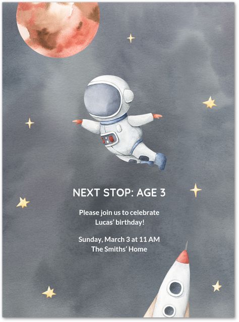 Space Invitation, Kids Birthday Party Ideas, Space Birthday Invitation, Astronaut Birthday, A Piece Of Cake, Party Invitations Kids, Space Birthday, Space Party, Piece Of Cake