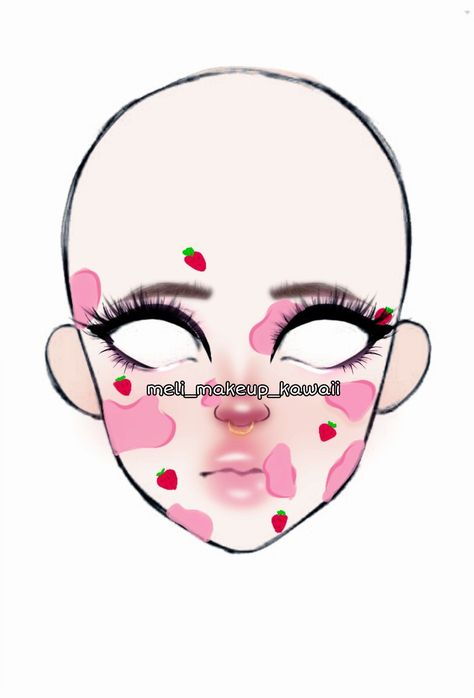 makeup kawaii maquillaje vaca Strawberry Cow Makeup, Cow Makeup Look, Anime Makeup Kawaii, Strawberry Makeup Look, Makeup Ideas Drawing, Makeup Kawaii, Makeup Charts, Anime Eye Makeup, Makeup Drawing