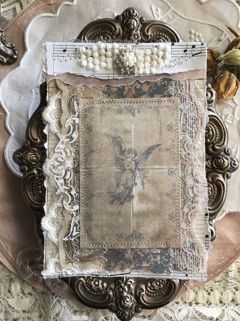 Scrapbook Pockets, Journaling Ephemera, Shabby Chic Junk Journal, Shabby Chic Tags, Journal Accessories, Junk Journal Collage, Handmade Paper Art, Wooden Church, Fabric Journal