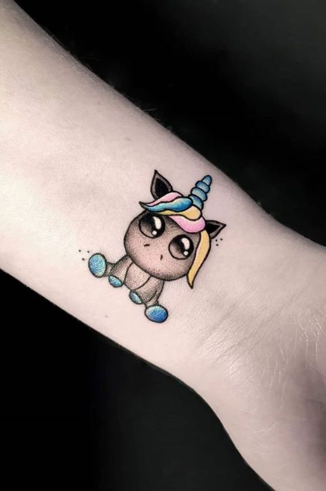 Unicorn Tattoo For Men, Cute Girly Tattoos Ideas, Small Tattoos Colorful, Unicorn Tattoos For Women, Cute Unicorn Tattoo, Cartoon Unicorn Tattoo, Small Unicorn Tattoo, Unicorn Tattoo Ideas, Tattoo Unicorn