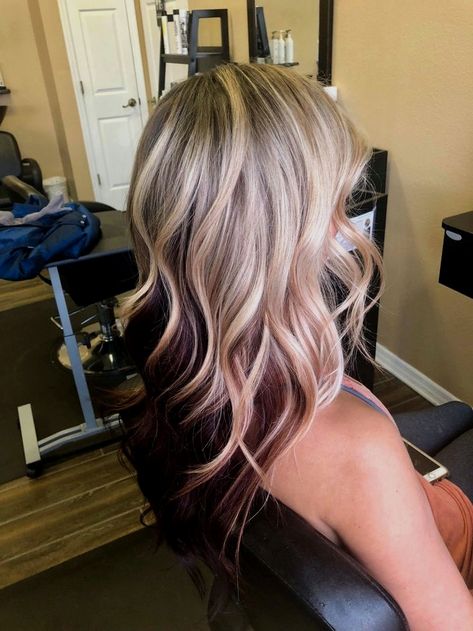 😳Trending: 37+ Underneath Hair Color Inspiration – Burgundy, Brown, Pink, Purple, Blonde Dyed Hairstyles #BurgundyColors #Click underdye blonde underdye hair silver underdye hair white underdye hair red underneath hair color ideas underneath hair color for brown hair underneath hair color for blonde hair how to dye the underlayer of your hair Blonde With Dark Red Underneath, Blonde With Maroon Underneath, Blonde On Top Dark Red Underneath, Blonde On Top Burgundy Underneath, Blonde Highlights With Red Underneath, Blond With Burgundy Peekaboo, Blonde Hair With Maroon Underneath, Colorful Hair Underneath Blonde, Icy Strawberry Blonde Balayage