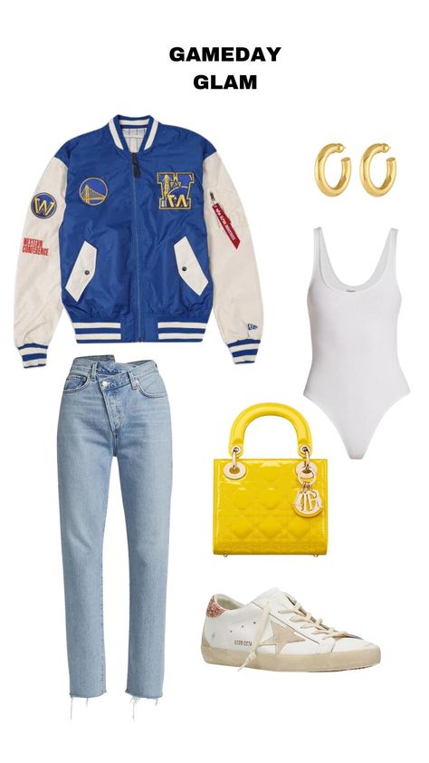 Golden State Outfit Women, Warriors Jersey Outfit Women, Nba Women Outfit, Golden State Warriors Outfit Woman, Warriors Game Outfit Women, Trendy Gameday Outfit, Warriors Game Outfit, Nba Basketball Game Outfit Women, Nba Outfit For Women