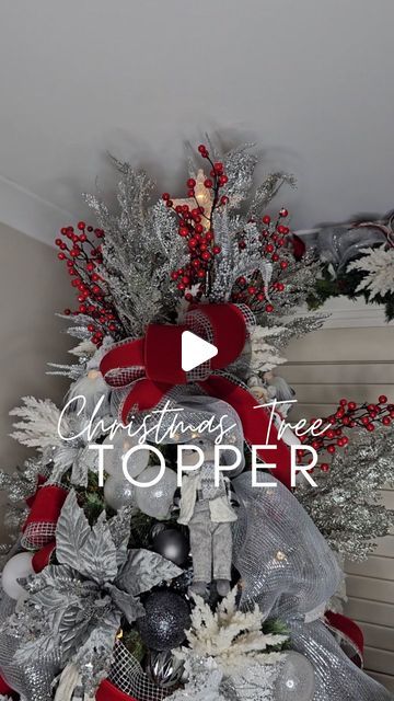 Silver White And Red Christmas Tree Decorating Ideas, Red White And Silver Christmas Decor, Red White And Silver Christmas Tree, Red Christmas Tree Decorations Ideas, Red And White Christmas Tree Ideas, Christmas Tree Red And Silver, Red And Silver Christmas Tree, Grey Christmas Tree, Christmas Tree Toppers Ideas Diy