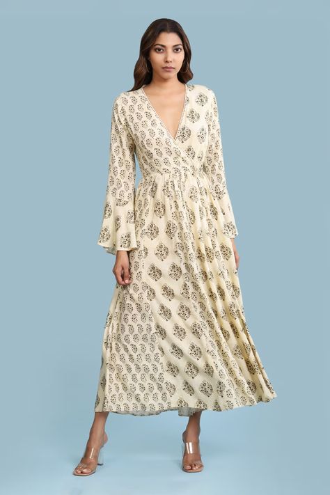 Buy Aarke Ritu Kumar White Rayon Slub Floral Print Maxi Dress Online | Aza Fashions Ritu Kumar, Maxi Dress Online, Beige Dresses, Floral Print Maxi Dress, Floral Print Maxi, Designer Gowns, Printed Maxi, Printed Maxi Dress, Fit Flare Dress