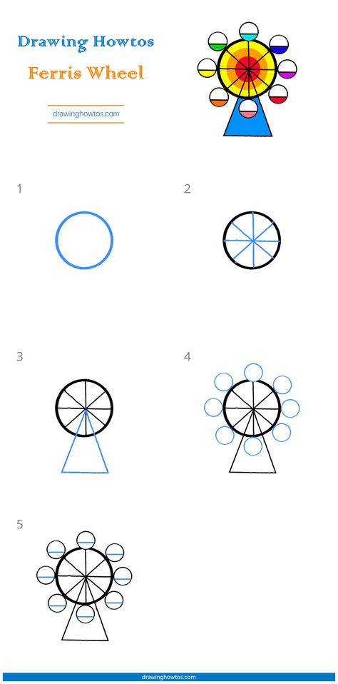 How to Draw a Ferris Wheel - Step by Step Easy Drawing Guides - Drawing Howtos Simple Ferris Wheel Drawing, Ferris Wheel Drawing Easy, Fair Drawings Easy, Ferris Wheel Doodle, Ferris Wheel Drawing, Wardrobe Laminate, Laminate Design, Dog Drawing Simple, Easy Drawing Guides