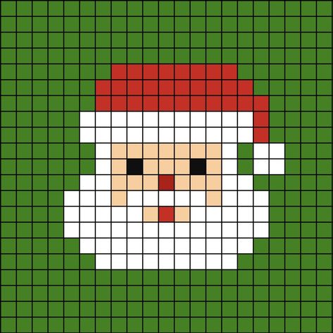 A pixel art template of Santa's face with the hat on. Crochet Pixel Pattern Christmas, Turkey Pixel Art, Christmas Pixel Art Easy, Small Christmas Pixel Art, Santa Pixel Art, Christmas Pixel Pattern, Christmas Grid Pattern, Christmas Pixel Grid, Winter Pixel Art