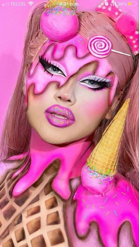 Candy Makeup Ideas, Full Body Makeup, Cotton Candy Makeup, Candy Makeup, Drag Make-up, Halloween Makeup Diy, Contour Highlight, Makeup Face Charts, Face Art Makeup