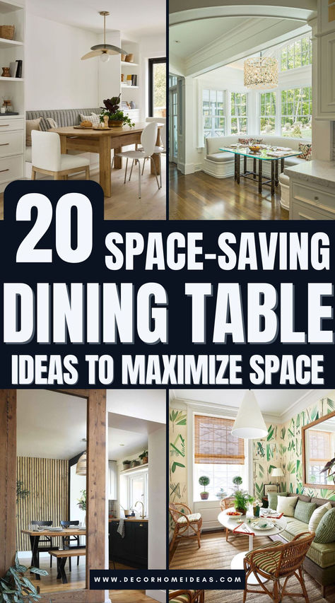 Maximize your small living room with 20 brilliant dining table ideas that save space and look amazing. From foldable designs to tables with hidden storage, these creative solutions combine style and practicality, helping you create a cozy dining nook without crowding your space! Space Saving Dining Table Ideas Kitchen, Narrow Dining Table Small Spaces Kitchen & Dining Tables, Dining Table Convert To Bed, Eating Space In Living Room, Dining Table Tiny Space, Behind Sofa Dining Table, Small Dining Room Ideas With Storage, Dining Room For Small Apartment, Large Dining Table Small Space