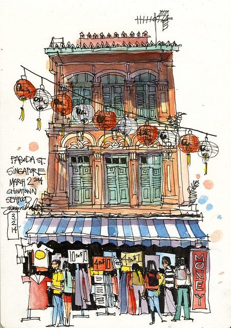 Chinatown shophouse, Singapore | A beautiful shophouse with … | Flickr James Richards, Singapore Art, Travel Sketchbook, Travel Sketches, Urban Sketchers, Arte Sketchbook, Watercolor Sketch, Urban Sketching, Art And Illustration