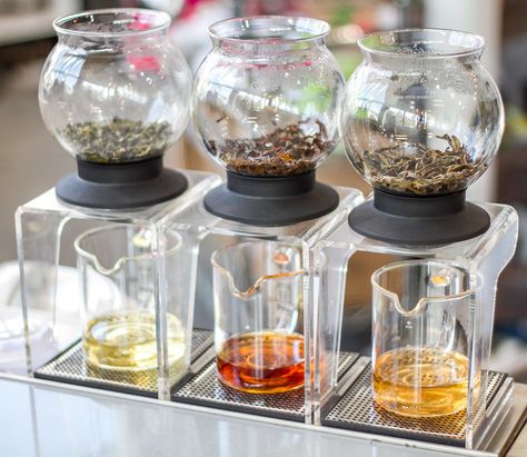 Tea People tea flight. Tea Shop Display, Tea House Aesthetic, Tea Shop Decor, Tea Room Interior, Tea Store Design, Russian Honey Cake, Tea Stand, Tea Boutique, Sencha Tea