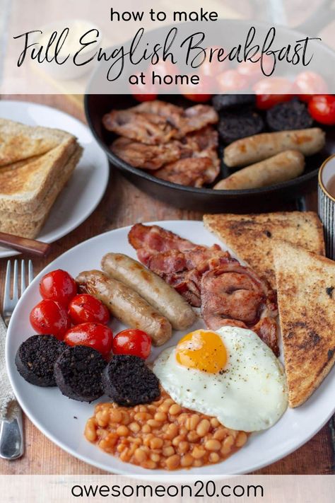 Full English Breakfast is practically an institution in the UK. It's a porky fried feast with bacon, sausages, eggs, and baked beans. Customise it however you like. Just don't worry about the calories. #fullenglishbreakfast #britishfood #breakfastrecipe Drink To Make At Home, Uk Breakfast, Gourmet Burgers Recipes, Breakfast Beans, Heinz Baked Beans, British Breakfast, Burgers Recipes, Full English Breakfast, Full Breakfast