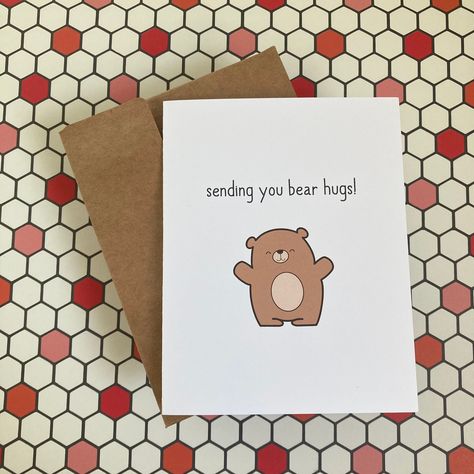 Sending You Bear Hugs! - Greeting Card - Love - Encouragement- Condolences - Just Because - Bear Bear Hug Card, Diy Condolence Cards, Encouraging Cards Diy, Diy Miss You Cards, Cards Just Because, Greeting Card Ideas For Best Friend, Sending Love Card, Friendship Greeting Cards, Cute Animal Cards