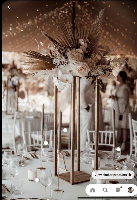 Bridal Table Set Up Ideas, Chic Neutral Wedding, Boho Wedding Seating Chart Display, Wedding Decorations With Pampas, Boho Wedding Head Table Decor, Wedding Centerpieces Pompous, Boho Chic Centerpieces Wedding, Boho Neutral Wedding Decor, Boho Wedding Centrepiece