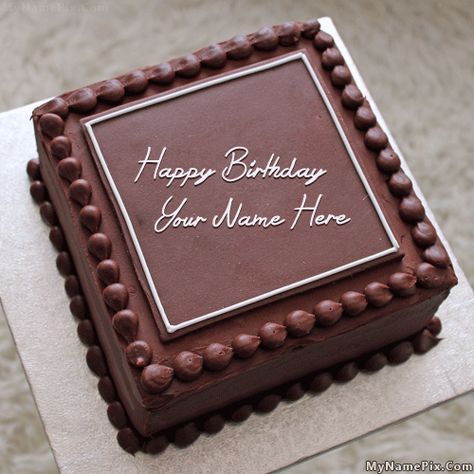 write name on Elegant Square Cake picture Chocolate Birthday Cake Decoration, Square Birthday Cake, Square Cake Design, Birthday Cake Write Name, Fruit Birthday Cake, Cake Design For Men, Birthday Cake With Name, Birthday Cake Writing, Happy Birthday Cake Photo