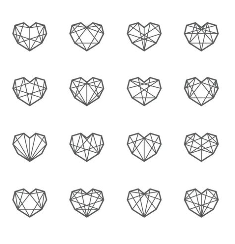 Heart Tattoo Geometric, Geometric Heart Drawing, Geometric Heart Tattoo, Hart Tattoo, Geometric Line Tattoo, Heart Geometric, Graphic Heart, Geometric Heart, 자수 디자인