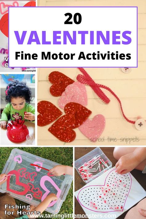 20 Valentines Fine Motor Activities for Kids. 20 play based learning ideas for helping toddlers and preschoolers develop fine motor skills. #valentines #finemotor #toddlers #preschoolers Heart Activity For Kids, Valentines Fine Motor, Valentines Stem, Valentine Science Experiments, Cute And Easy Crafts, Science Valentines, Preschool Valentine Crafts, Fine Motor Play, Valentines Activities