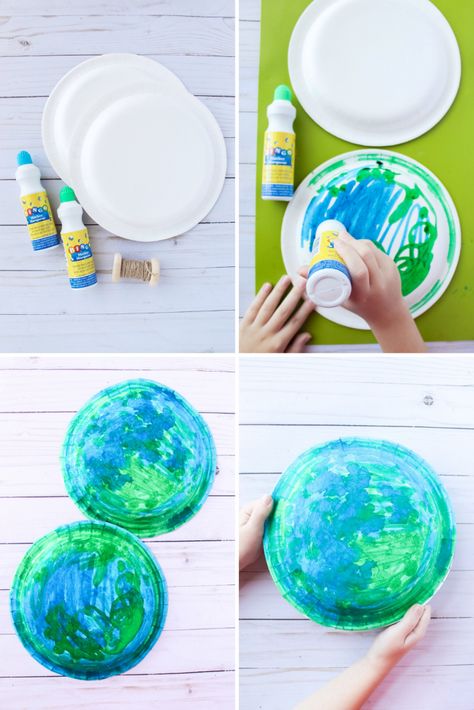 Earth Day Paper Plate Globe Craft | Simply Bessy | Kids Crafts Paper Plate World Map Craft, Globe For Kids, Preschool Globe Craft, Globe Crafts For Kids, World Crafts For Kids, World Craft, All Around The World Crafts For Kids, World Globe Crafts, World Map Crafts