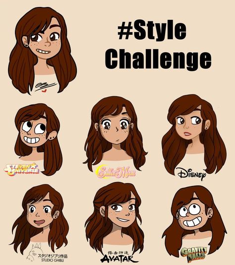 Estilo Girl, Character Disney, Different Drawing Styles, رسم كاريكاتير, Art Style Challenge, Tree Drawings Pencil, Cartoon Style Drawing, Different Art Styles, Drawing Style