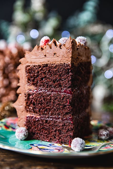 Christmas Chocolate Cake with Cranberries Christmas Chocolate Cake, Chocolate Christmas Cake, Christmas Cake Recipe, Cranberry Cake, Fruit Cakes, Mini Tortillas, Fruitcake Recipes, Christmas Cake Recipes, Gingerbread Decorations