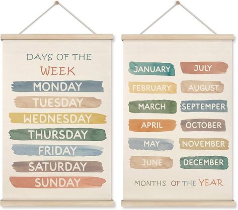 Amazon.com: HRQKO Boho Week Month Decor Poster Hanger Frame Set of 2, Educational Posters,Preschool Wall Art with Wooden Frames, Boho Classroom Wall Hanging Banner Decor for Toddlers Room Playroom, 12x16 Inch: Posters & Prints Preschool Wall Art, Vintage Classroom Decor, Toddlers Room, Daycare Decor, Boho Classroom, Playroom Signs, Banner Decor, Preschool Planning, Kids Playroom Decor