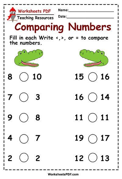 Equal, Less and Greater Than Symbols Comparing Numbers Worksheet, Basic Subtraction, Letter Worksheets For Preschool, Greater Than Less Than, Maths Paper, Math Addition Worksheets, Numbers Worksheet, First Grade Math Worksheets, Math Sheets