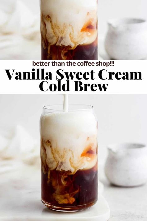 Vanilla Sweet Cream Recipe, Starbucks Sweet Cream, Summer Iced Coffee, Vanilla Sweet Cream Cold Brew, Sweet Coffee Drinks, Sweet Cream Cold Brew, Summer Coffee Drinks, Vanilla Sweet Cream, Wooden Skillet