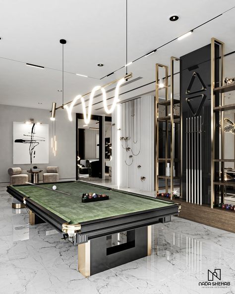 Modern Pool Table Room, Luxury Billiard Room, Billiards Room Decor, Luxury Game Room, Modern Game Room, Modern Pool Table, Entertainment Room Design, Pool Table Room, Game Room Bar