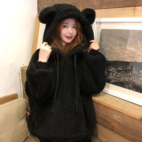 XL-4XL Plus Size Black/Pink Kawaii Bear Fluffy Hoodie BE384 Material: Cotton, PolyesterSleeve Style: RegularHooded: YesDecoration: Draw StringStyle: CasualItem Type: HoodiesSleeve Length(cm): FullThickness: Thick （Winter)Fabric Type: BroadclothLiner Type: None-LinerType: PulloversPattern Type: SolidClothing Length: RegularCollar: HoodedSize: XL 2XL 3XL 4XLColor: black pinkCondition: dailyStyle: Korean style Fluffy Hoodie, Kawaii Bear, Egirl Clothes, Egirl Outfits, Pink Kawaii, Spring Hoodie, White Long Sleeves, Hoodie Streetwear, Bear Hoodie