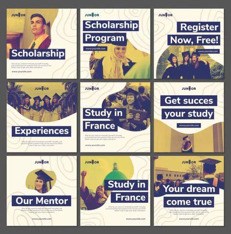 Education Instagram Post Templates PSD Instagram Feed Template Design, Educational Instagram Post Template, Instagram Education Post Design, Educational Instagram Feed, Instagram Feed Education, Social Media Design Education, Instagram 3 Post Layout, Template Instagram Post Design, Instagram Post Layout Design