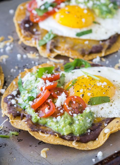 Huevos Rancheros Tostadas with Avocado Salsa Verde Avocado Salsa Verde, Huevos Rancheros Breakfast, Breakfast Tostadas, Avocado Dessert, Avocado Salsa, Breakfast Brunch Recipes, Salsa Verde, Breakfast Time, An Egg