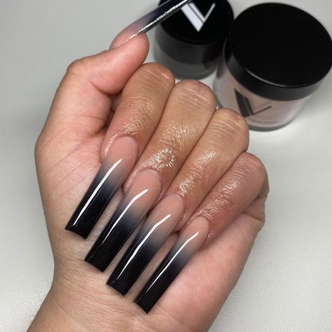 Long Square Acrylic Nails Ombre, Ombré Black Nails, Black Ombre Nails Coffin, Xl Nails Acrylic, Pretty Black Nails Acrylic, Black Ombre Acrylic Nails, Ombre Black Nails, Black Glam Nails, Black Ombré Nails