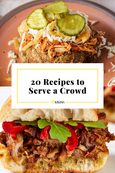 Here are 20 of our favorite budget recipes that serve a crowd, covering your needs for weekend brunch, holiday dinners, barbecue cookouts, and cocktail parties. Food For Entertaining Friends, Easy Lunch For Guests Entertaining, Large Group Meals Feeding A Crowd, Make Ahead Lunch For A Crowd, Feeding A Crowd On A Budget, Meals For A Large Group, Meal Ideas For A Crowd, Food For Crowd, Dinner For A Crowd Main Dishes