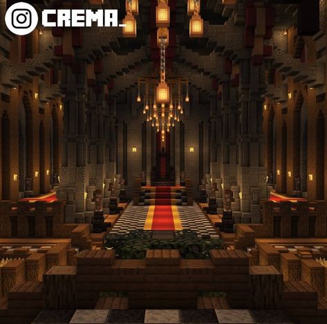 Minecraft Throne Room Design, Castle Room Minecraft, Dining Hall Minecraft, Interior Castle Minecraft, Minecraft Inside Castle Ideas, Minecraft Royal House, Minecraft Castle Interior Design, Minecraft Throne Room Ideas, Minecraft Basement Entrance