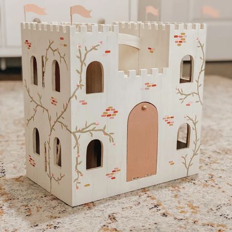 Dollhouse Castle Diy, Castle Dollhouse Ideas, Peg Doll Castle, Castle Peg Dolls, Michaels Dollhouse, Michael’s Castle Dollhouse, Wood Castle, Michaels Dollhouse Diy, Michaels Dollhouse Castle