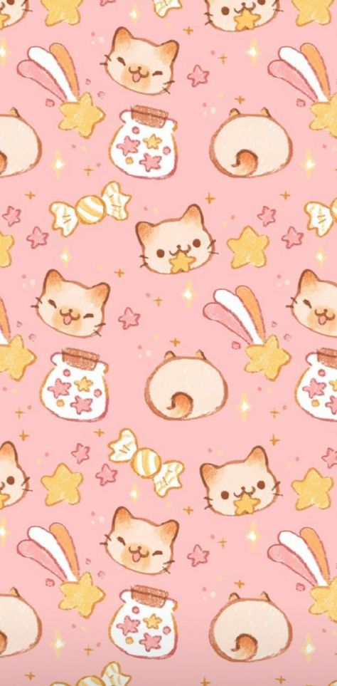 Cat Pattern Wallpaper, Kawaii Valentine, Kawaii Cat Drawing, Pearl Wallpaper, Happy Wallpaper, Iphone Wallpaper Kawaii, Wallpaper Doodle, Whatsapp Wallpaper, Cute Wallpaper