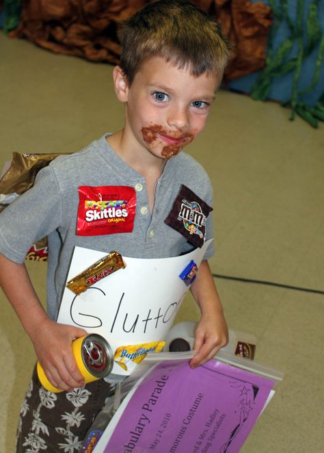 GLUTTON is the word for this Vocabulary Parade costume! Find more ideas at debrafrasier.com, click on Miss Alaineus, A Vocabulary Disaster. Word Costumes Ideas, Vocabulary Word Costumes, Vocabulary Day Costumes Kids, Vocabulary Parade Costumes Words, Vocabulary Word Costumes Ideas, Vocabulary Parade Costumes, Word Costumes, Vocabulary Parade Ideas, Word Aware