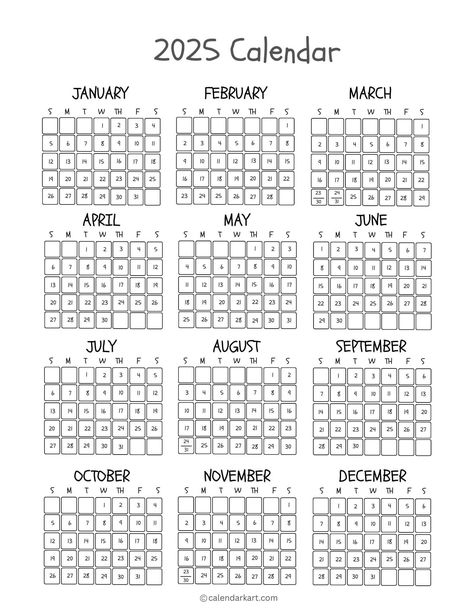 Free Printable Year At A Glance Calendar 2025 - CalendarKart Year At A Glance Calendar, At A Glance Calendar, 2025 Year, Year At A Glance, Yearly Goals, Holiday List, January February March, Blank Calendar, Jesus Resurrection