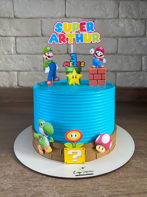 Bolo mario bros Bolo mesversario menino Bolo Mario Bros, Ghost Food, Super Mario Bros, Mario Bros, Super Mario, First Birthdays, Mario, Flash, Cake