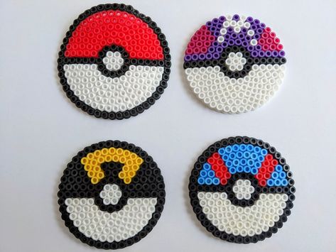 Pixel Pokeball, Pokeball Perler Beads, Pokeball Perler, Pokeball Bead Pattern, Pokemon Perler Bead Coasters, Perler Beads Pokeball, Pokemon Ball Perler Beads, Pokemon Ball, Pokemon Perler Beads