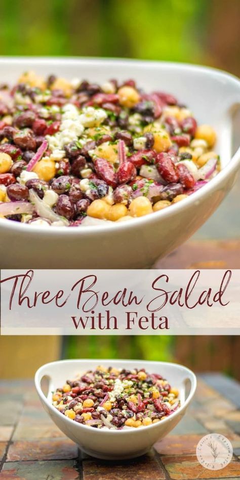 Salad Beans, Kidney Bean Salad, Garbanzo Beans Salad, Feta Cheese Recipes, Feta Cheese Salad, Three Bean Salad, Salad With Feta, Dijon Vinaigrette, Black Bean Salad