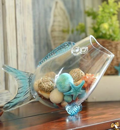 Glass Fish Bowl, Coastal Decorating Living Room, Don Pedro, Kitchen Table Centerpiece, Themes Ideas, Coastal Living Rooms, Coastal Bedrooms, Beach Cottage Style, Blue Bowl