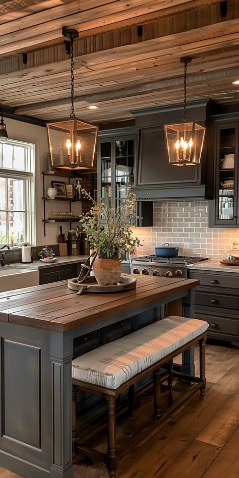 Kitchen Island With Seats, Kitchen Interior Farmhouse, Farmhouse Kitchen Island With Seating, Island Seating Ideas, Trendy Kitchen Design, 1900 Farmhouse, Island Seating, Modern Farmhouse Living Room Decor, Open Plan Kitchen Dining Living